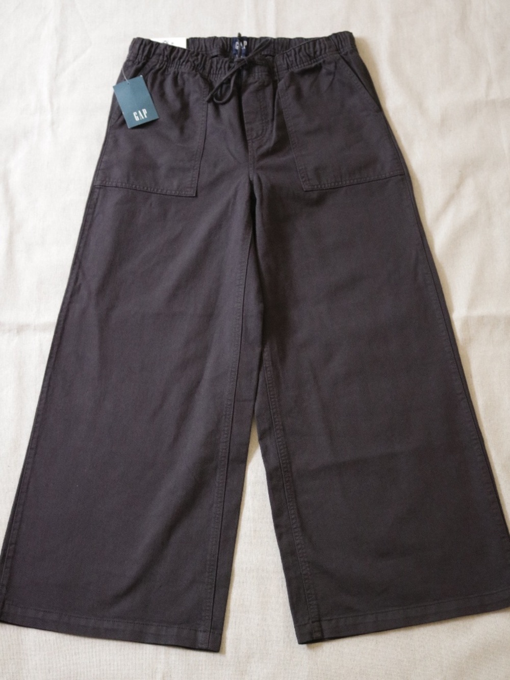 NWT Gap Twill Drawstring Wide Leg Pants Women's Sz M Black 100% Cotton MSRP $90